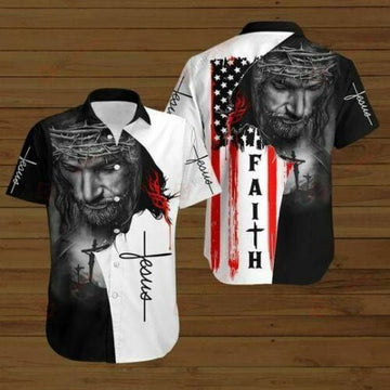 UniJames American Flags God Jesus Christian Cross Faith Gift Easter Day Hawaiian Shirt - Christian Hawaiian Shirt For Men And Women