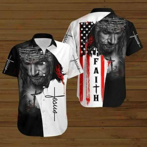UniJames American Flags God Jesus Christian Cross Faith Gift Easter Day Hawaiian Shirt - Christian Hawaiian Shirt For Men And Women