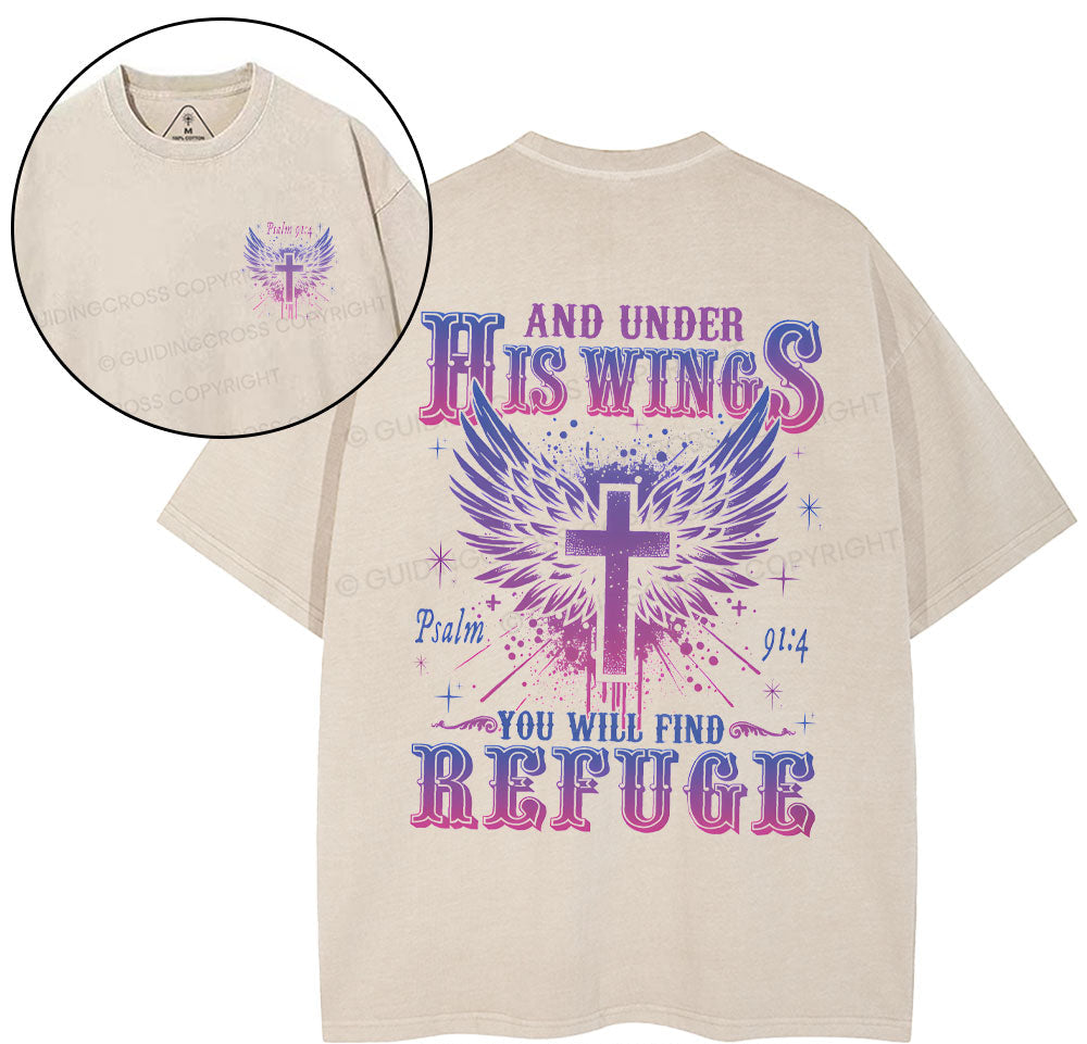 And Under His Wings Christian Washed TShirt  