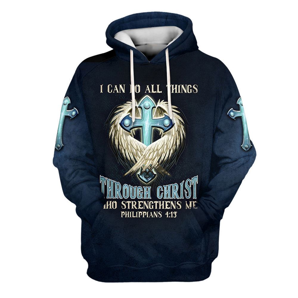 Uni Angel Wing And Cross 3D Hoodie I Can Do All Things Through Christ Hoodies Men & Women, God 3D Printed Hoodie, Christian Apparel Hoodies