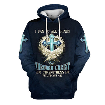 Uni Angel Wing And Cross 3D Hoodie I Can Do All Things Through Christ Hoodies Men & Women, God 3D Printed Hoodie, Christian Apparel Hoodies
