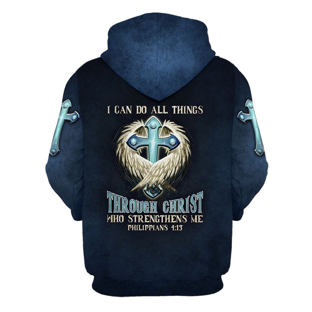 Uni Angel Wing And Cross 3D Hoodie I Can Do All Things Through Christ Hoodies Men & Women, God 3D Printed Hoodie, Christian Apparel Hoodies