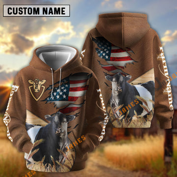 UniJames American Flag Leather Pattern Belted Galloway Cattle Personalized Name And Farm Name 3D Hoodie