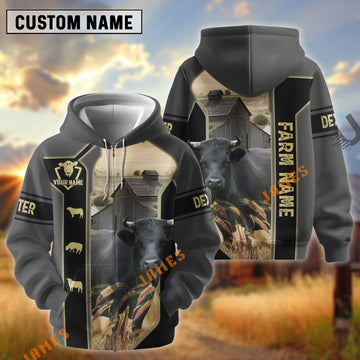 UniJames Black Gray Gold Line Pattern Dexter Personalized Name And Farm Name 3D Hoodie