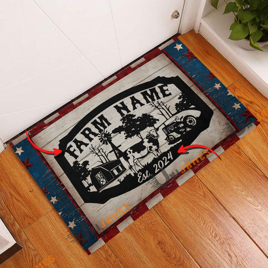 Uni Holstein Red Blue Star Custom Farm Name And Year Doormat