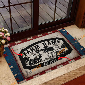 Uni Charolais Red Blue Star Custom Farm Name And Year Doormat