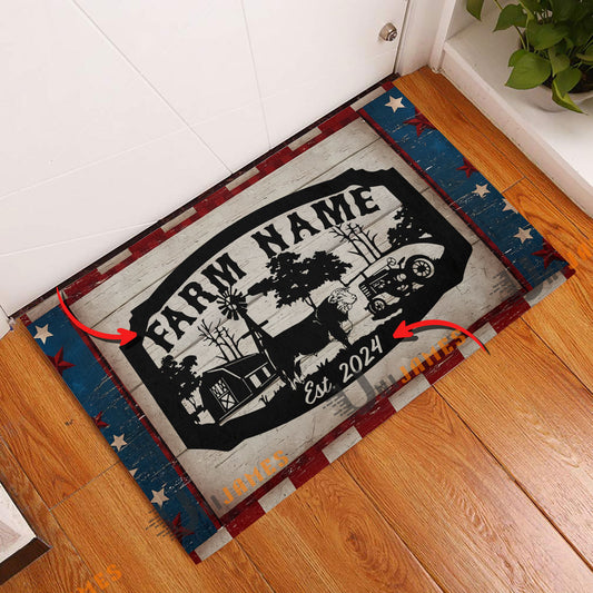 Uni Hereford Red Blue Star Custom Farm Name And Year Doormat