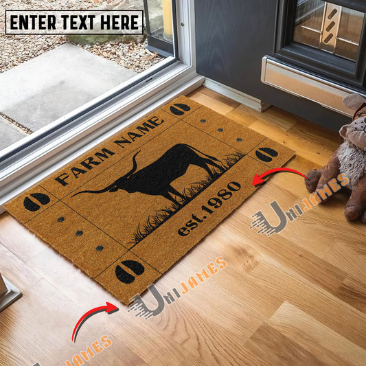 Uni Texas Longhorn Hoove Custom Farm Name Custom Year Coir Doormat