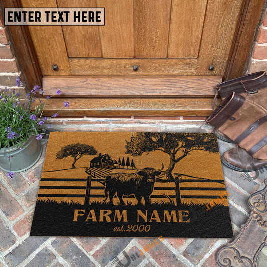 Uni Highland Little Ranch Custom Farm Name Custom Year Coir Doormat