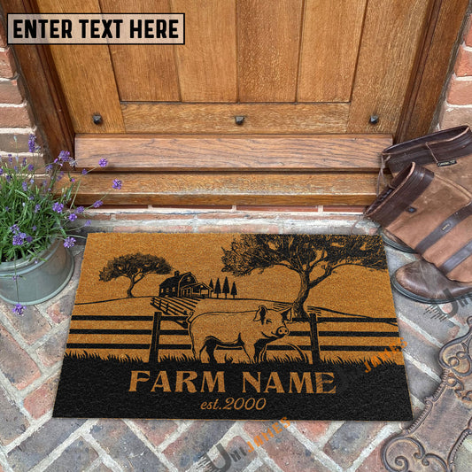 Uni Pig Little Ranch Custom Farm Name Custom Year Coir Doormat