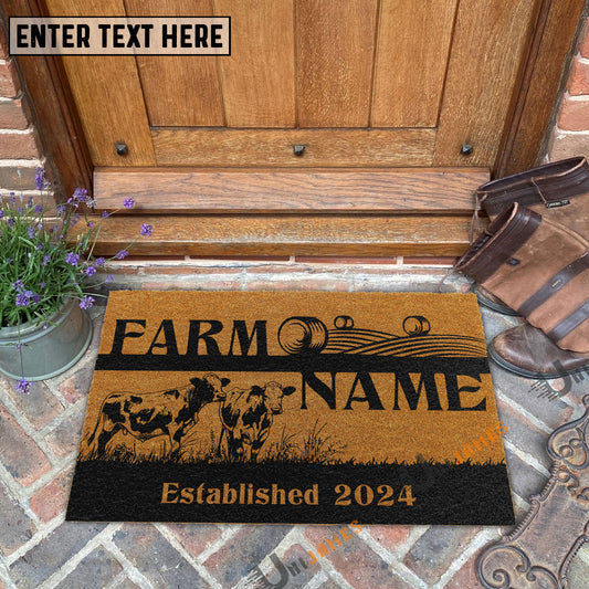 Uni Charolais Straw Roll Custom Farm Name Custom Year Coir Doormat