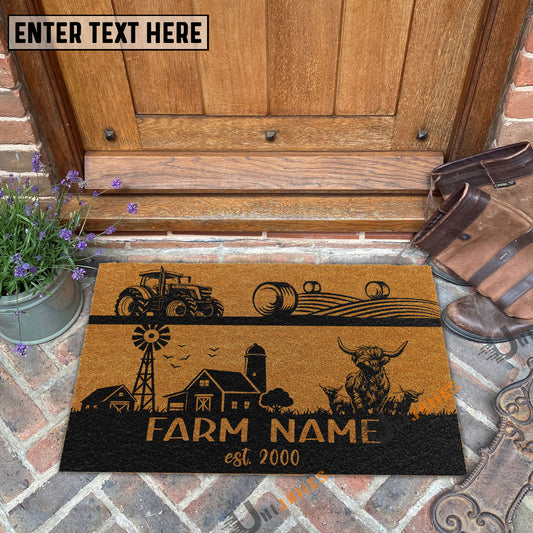 Uni Highland Happy Ranch Custom Farm Name Custom Year Coir Doormat