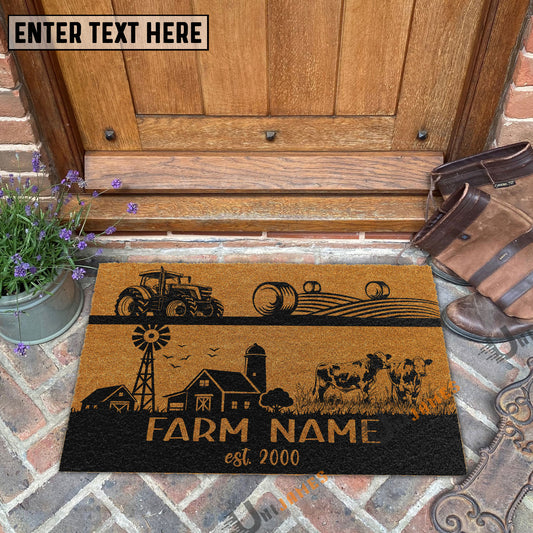 Uni Charolais Happy Ranch Custom Farm Name Custom Year Coir Doormat