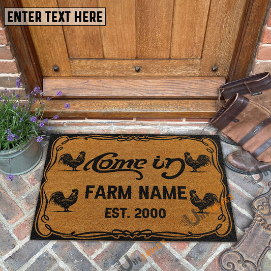 Uni Chicken Funny Come In Go Away Custom Farm Name Custom Year Coir Doormat