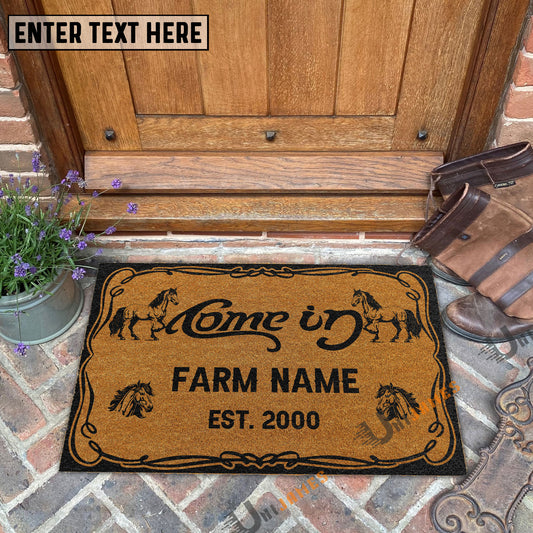 Uni Horse Funny Come In Go Away Custom Farm Name Custom Year Coir Doormat