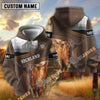 Uni Highland Light Leather Pattern Personalized Name and Farm Name Color Mixed 3D Hoodie