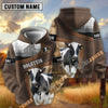 Uni Holstein Light Leather Pattern Personalized Name and Farm Name Color Mixed 3D Hoodie