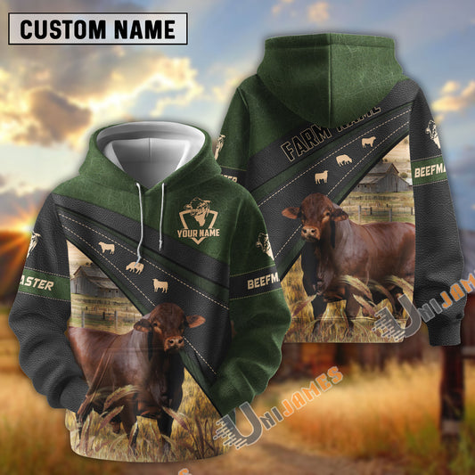 Uni Beefmaster Black Moss Leather Pattern Personalized Name and Farm Name Color Mixed 3D Hoodie