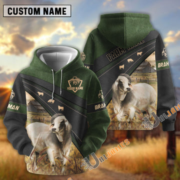 Uni Brahman Black Moss Leather Pattern Personalized Name and Farm Name Color Mixed 3D Hoodie