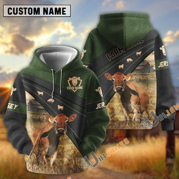 Uni Jersey Black Moss Leather Pattern Personalized Name and Farm Name Color Mixed 3D Hoodie