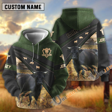 Uni Dexter Black Moss Leather Pattern Personalized Name and Farm Name Color Mixed 3D Hoodie