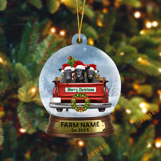 Uni Black Angus Christmas Snowball Truck Custom Shape Acrylic Ornament