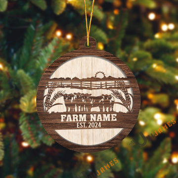 Uni Black Angus Sunshine Field Wooden Pattern Custom Shape Acrylic Ornament
