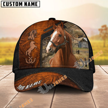 Uni Thoroughbred Dark Brown Leather Pattern Personalized Name Cap