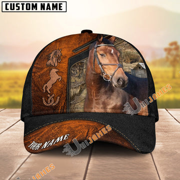 Uni Warmblood Dark Brown Leather Pattern Personalized Name Cap