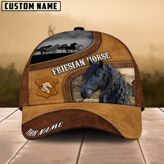 Uni Friesian Brown Curved Leather Pattern Personalized Name Cap