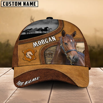 Uni Morgan Brown Curved Leather Pattern Personalized Name Cap