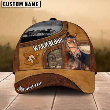 Uni Warmblood Brown Curved Leather Pattern Personalized Name Cap