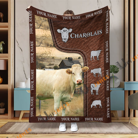 Uni Personalized Name Charolais Farm Super Soft Blanket