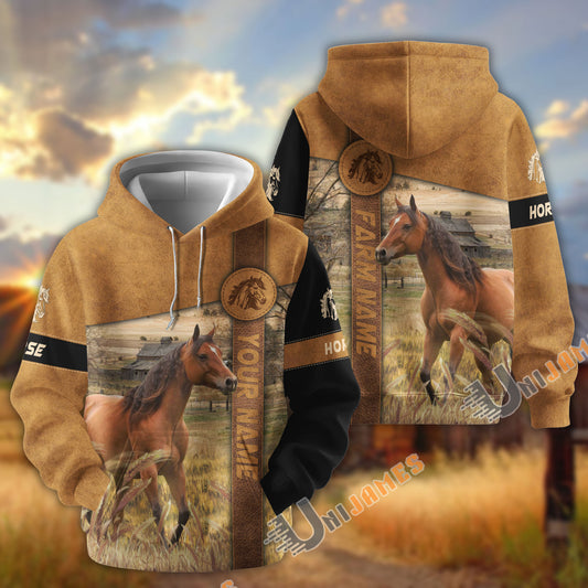 Uni Horse Customize Name, Farm Name Brown Pattern Hoodie