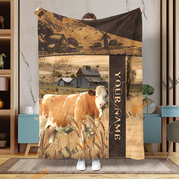 Uni Personalized Name Simmental Peaceful Farm 3D Blanket