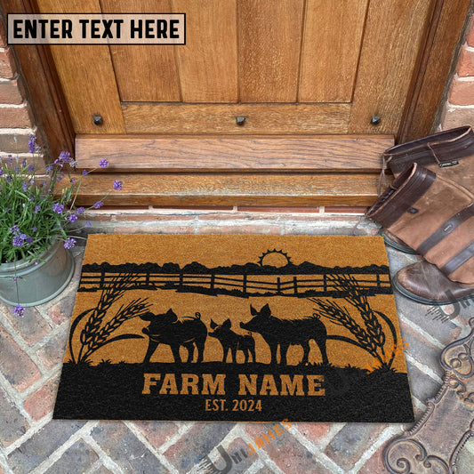 Uni Pig Sunshine Field Custom Farm Name Custom Year Coir Doormat