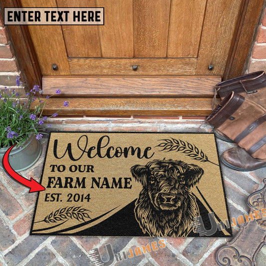 Uni Belted Galloway Peekaboo Custom Farm Name Custom Year Coir Doormat