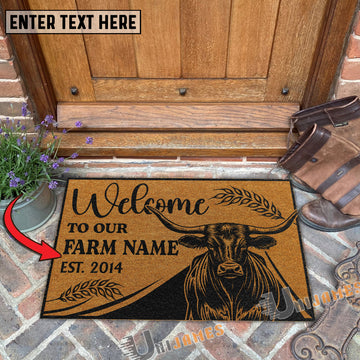 Uni TX Longhorn Peekaboo Custom Farm Name Custom Year Coir Doormat