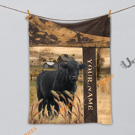 Uni Personalized Name Black Angus Peaceful Farm 3D Blanket