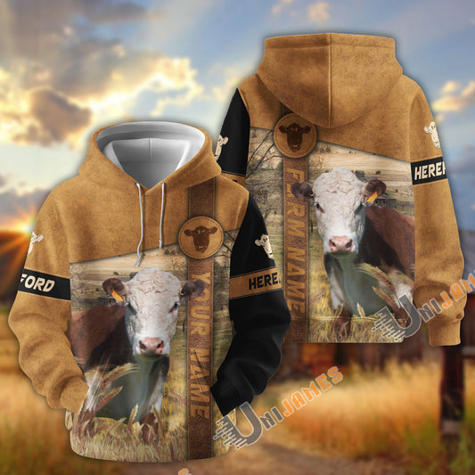 Uni Hereford Customize Name, Farm Name Brown Pattern Hoodie