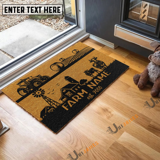 Uni Angus Happy Ranch Custom Farm Name Custom Year Coir Doormat