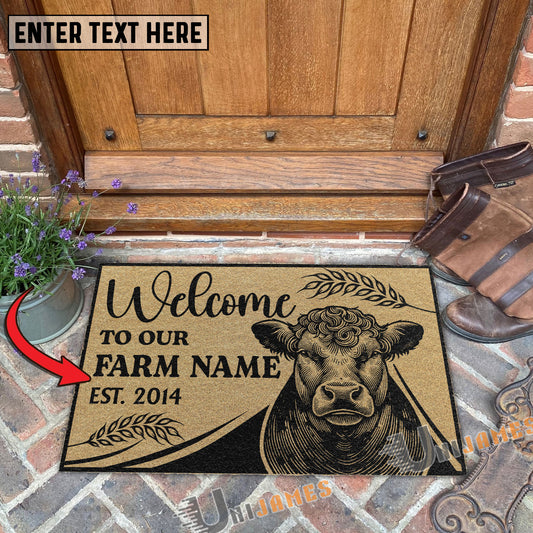 Uni Hereford Peekaboo Custom Farm Name Custom Year Coir Doormat