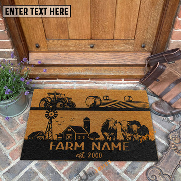 Uni Hereford Happy Ranch Custom Farm Name Custom Year Coir Doormat