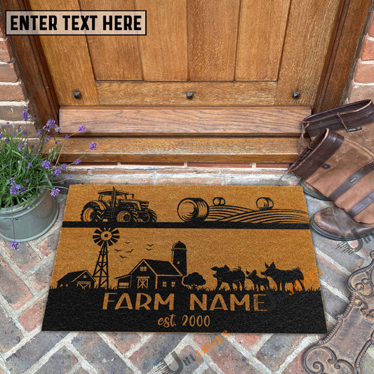 Uni Pig Happy Ranch Custom Farm Name Custom Year Coir Doormat