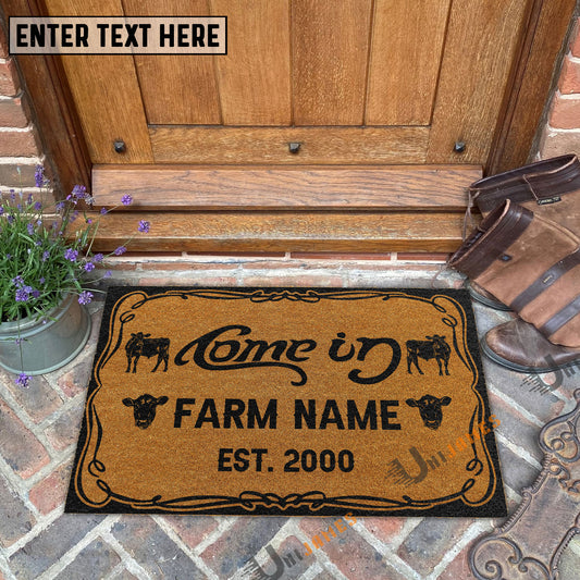 Uni Angus Funny Come In Go Away Custom Farm Name Custom Year Coir Doormat