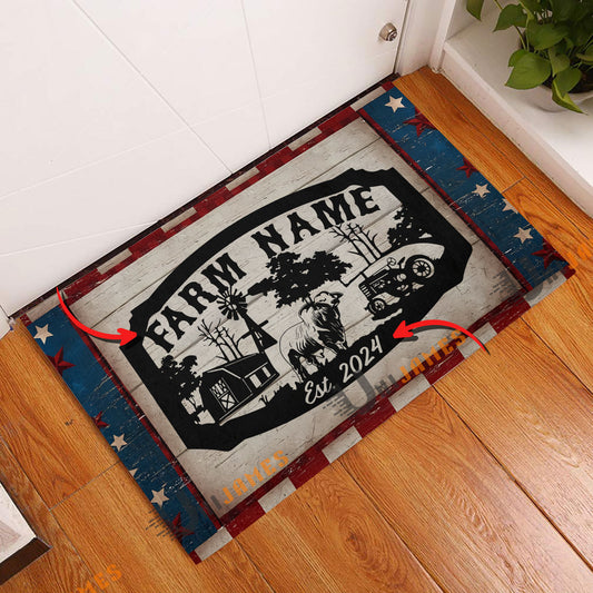 Uni Brahman Red Blue Star Custom Farm Name And Year Doormat