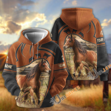 Uni Horse Leather Pattern Custom Name, Farm Name 3D Hoodie