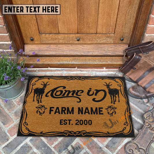 Uni Goat Funny Come In Go Away Custom Farm Name Custom Year Coir Doormat