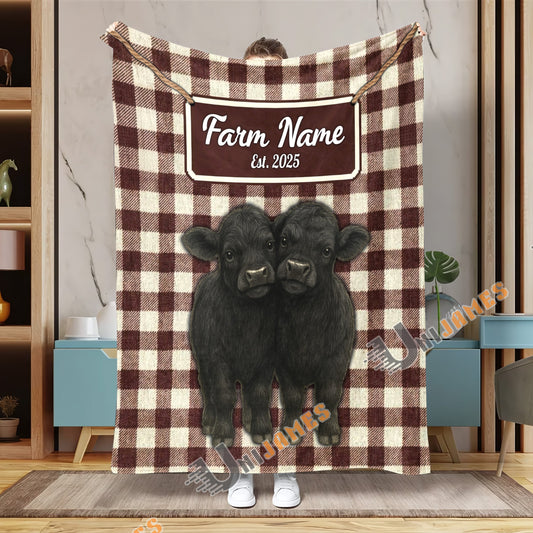 Uni Personalized Adorable Twin Cows Cozy Blanket (10 Cattle Breeds)