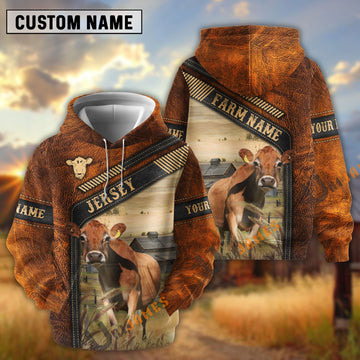 Uni Jersey Dark Leather Pattern Personalized Name and Farm Name Color Mixed 3D Hoodie